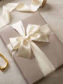 1pc/2pcs - DIY Handmade 1-1/2" X 5 Yards Silk Satin Ribbon Gift Wrapping Ribbon, Handmade Frayed Edge Ribbon For Wedding Invitation, Bridal Bouquet, Gift Packaging, DIY Crafts, Bow Making - Beige - View 2