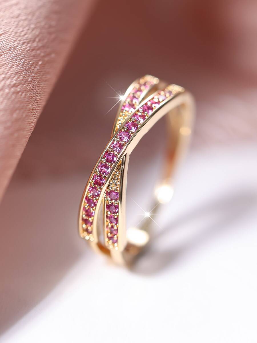 Vanel 1入組時尚&簡約風微鑲方晶鋯石圓環,完美適用於節日禮物