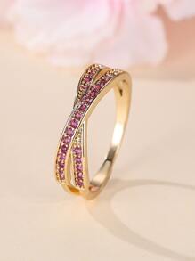 Vanel 1入組時尚&簡約風微鑲方晶鋯石圓環,完美適用於節日禮物 - 玫紅色 - 查看 5