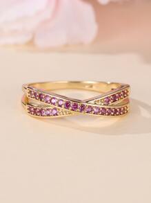 Vanel 1入組時尚&簡約風微鑲方晶鋯石圓環,完美適用於節日禮物 - 玫紅色 - 查看 4