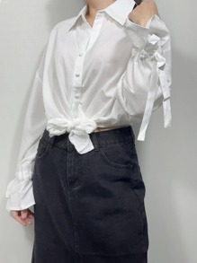 LA PRINCESA Camisa De Manga Larga Cinta De Amarre Manga - Blanco - Ver 3