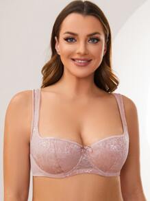 MELENECA Plus Lightly Padded Floral Lace Underwire Balconette Bra - Apricot - View 5