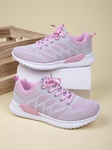 Mẫu sọc Mặt trước Buộc Giày Chạy bộ Với Dày Dệt kim Đế Đối với Mùa thu Và Mùa Đông - Màu be - Xem 4