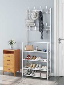 1pc Four-tier Clothes, Hats, Shoes, Scarves Organizer With Double-rod Laundry Drying Rack, Standing Clothes Hanger For Indoor Room, Removable & Random Color - Multicolor - View 8