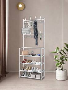 1pc Four-tier Clothes, Hats, Shoes, Scarves Organizer With Double-rod Laundry Drying Rack, Standing Clothes Hanger For Indoor Room, Removable & Random Color - Multicolor - View 5