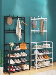 1pc Four-tier Clothes, Hats, Shoes, Scarves Organizer With Double-rod Laundry Drying Rack, Standing Clothes Hanger For Indoor Room, Removable & Random Color - Multicolor - View 2