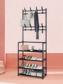 1pc Four-tier Clothes, Hats, Shoes, Scarves Organizer With Double-rod Laundry Drying Rack, Standing Clothes Hanger For Indoor Room, Removable & Random Color - Multicolor - View 7