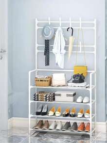 1pc Four-tier Clothes, Hats, Shoes, Scarves Organizer With Double-rod Laundry Drying Rack, Standing Clothes Hanger For Indoor Room, Removable & Random Color - Multicolor - View 4