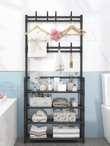 1pc Four-tier Clothes, Hats, Shoes, Scarves Organizer With Double-rod Laundry Drying Rack, Standing Clothes Hanger For Indoor Room, Removable & Random Color - Multicolor - View 3