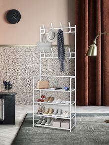 1pc Four-tier Clothes, Hats, Shoes, Scarves Organizer With Double-rod Laundry Drying Rack, Standing Clothes Hanger For Indoor Room, Removable & Random Color - Multicolor - View 9