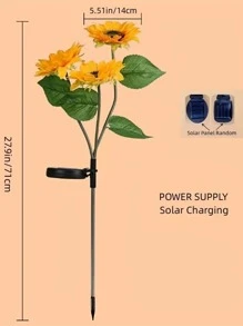 1pc PVC Solar Lawn Lamp, Modern Sunflower Shaped Solar Lawn Lamp For Home Garden Decor, Outdoor Garden Lighting For Pathway, Yard, Patio - Yellow - View 7