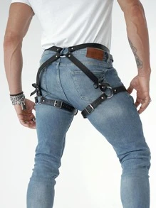 1pc Men's Stylish Pu Leather Waist & Thigh Belt Gothic Fashion Clothing Accessory - Black - View 2