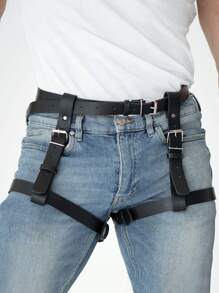1pc Men's Stylish Pu Leather Waist & Thigh Belt Gothic Fashion Clothing Accessory - Black - View 1