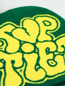 1件女式新款提花針織帽,帶有刺繡字母,適用於街頭風格,保暖,日常穿著 - 彩色 - 查看 3