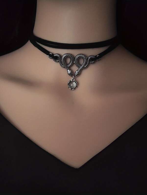 2pcs Double Layer Metal Snake Necklace Choker For Halloween Party