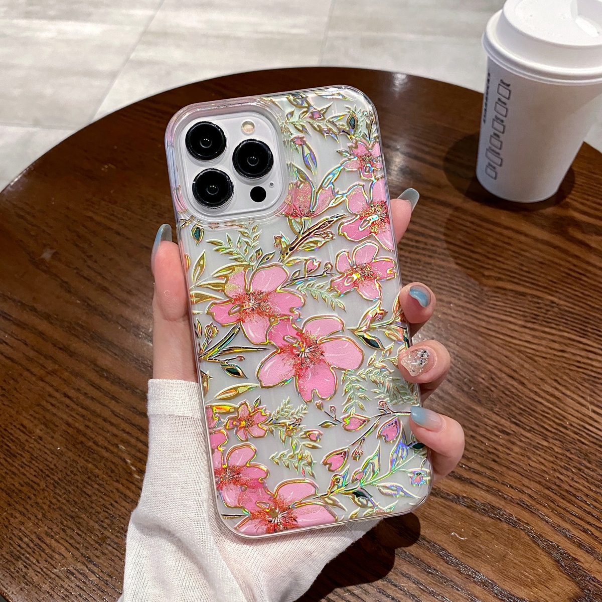 Floral Series Holographic 3-In-1 Phone Case (Gold Foil Craft And Holographic Craft Make The Phone Case Radiate Golden Reflection, Dazzling And High-End)