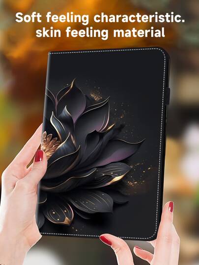 GLANDOTU 平板電腦外殼與三星兼容iPad聯想米平板PU皮革多角度支架對開本殼套,蓮花