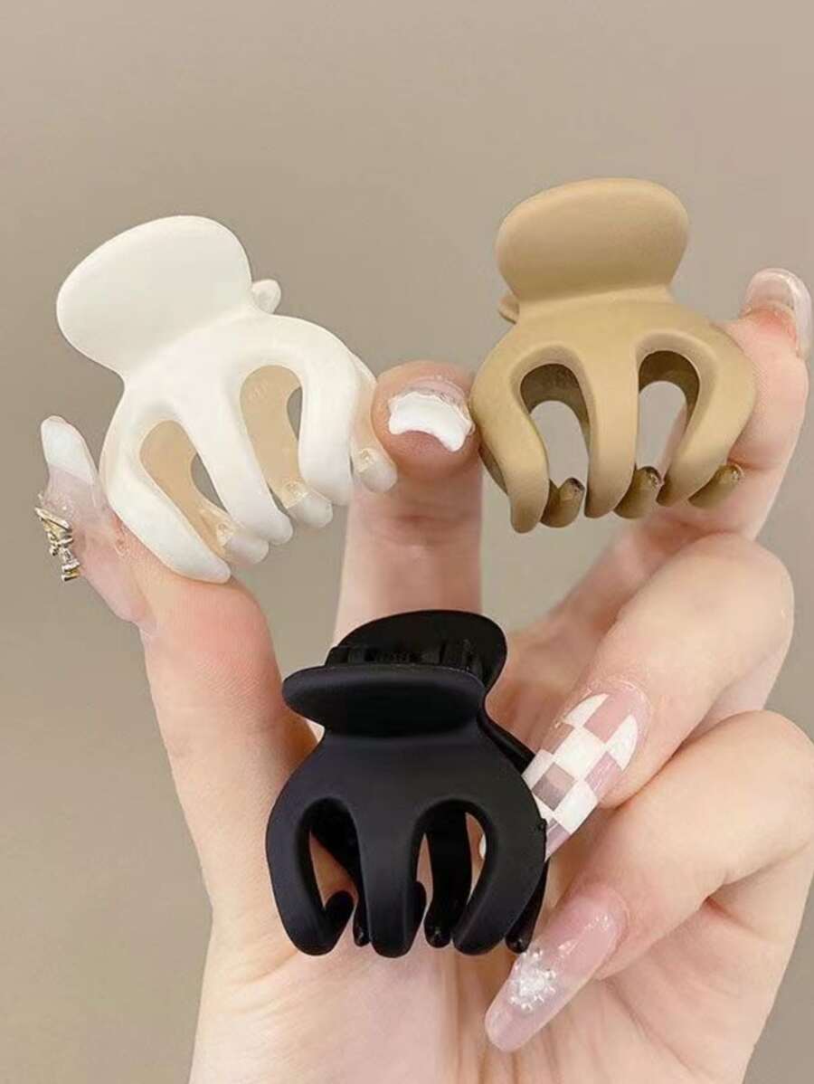 3入組女士霧面塑料高馬尾鉗子，時尚優雅，多用途的休閒髮飾 - 彩色 - 查看 1