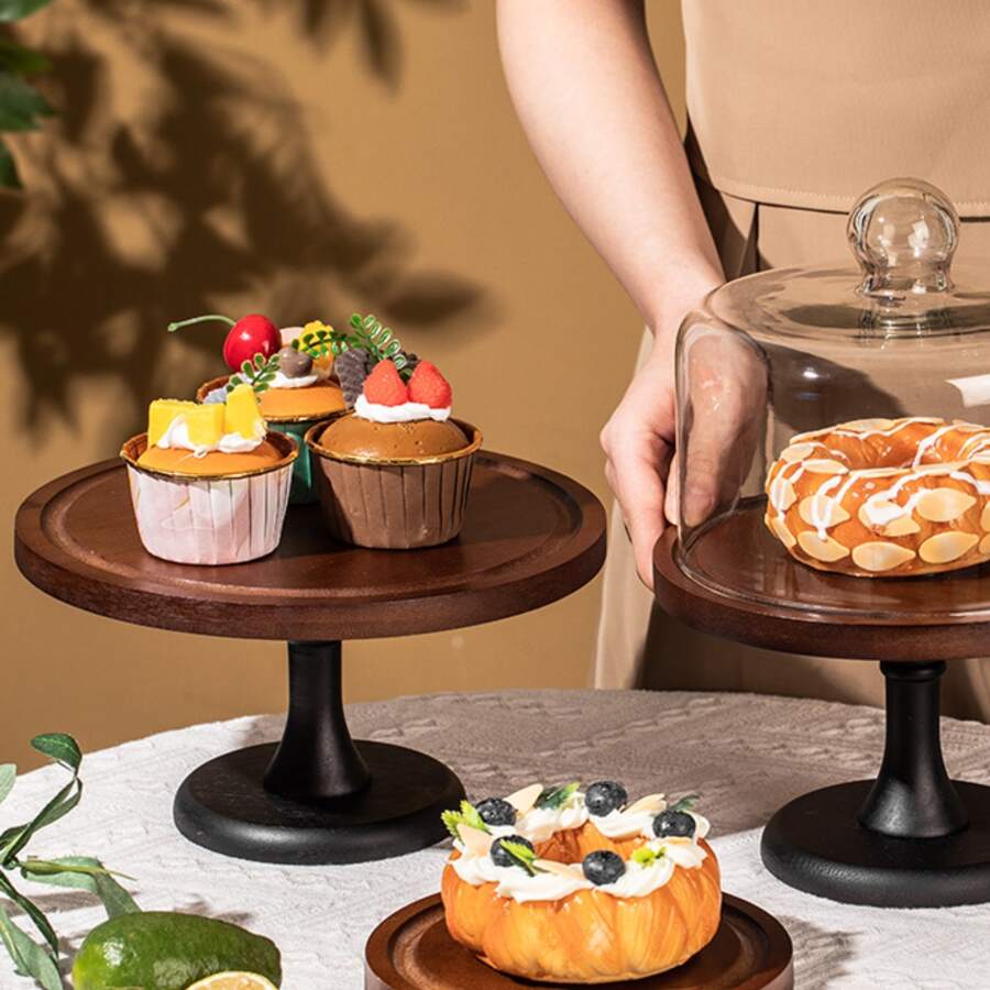 Bamboo Wooden Coffee Brown Black Cake Stand With Legs Christmas Gift - Coffee Brown - View 1