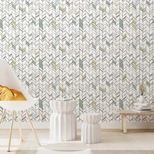 1 Miếng Hình nền Cuộn Với Xương cá trích Kết cấu Và Hiện đại Thiết kế , Tự dính Và Liền mạch Đối với Nhà  Cải tạo Và DIY - Màu xanh Bạc hà - Xem 2