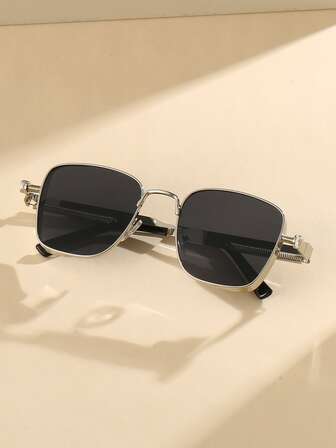 1入組男士金屬框蒸汽朋克風格厚框方形時尚眼鏡