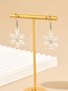 1pair Simple And Stylish Christmas Snowflake Dangle Earrings For Christmas - Silver - View 3
