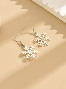 1pair Simple And Stylish Christmas Snowflake Dangle Earrings For Christmas - Silver - View 4