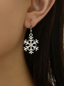 1pair Simple And Stylish Christmas Snowflake Dangle Earrings For Christmas - Silver - View 1