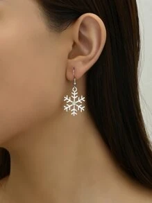 1pair Simple And Stylish Christmas Snowflake Dangle Earrings For Christmas - Silver - View 2