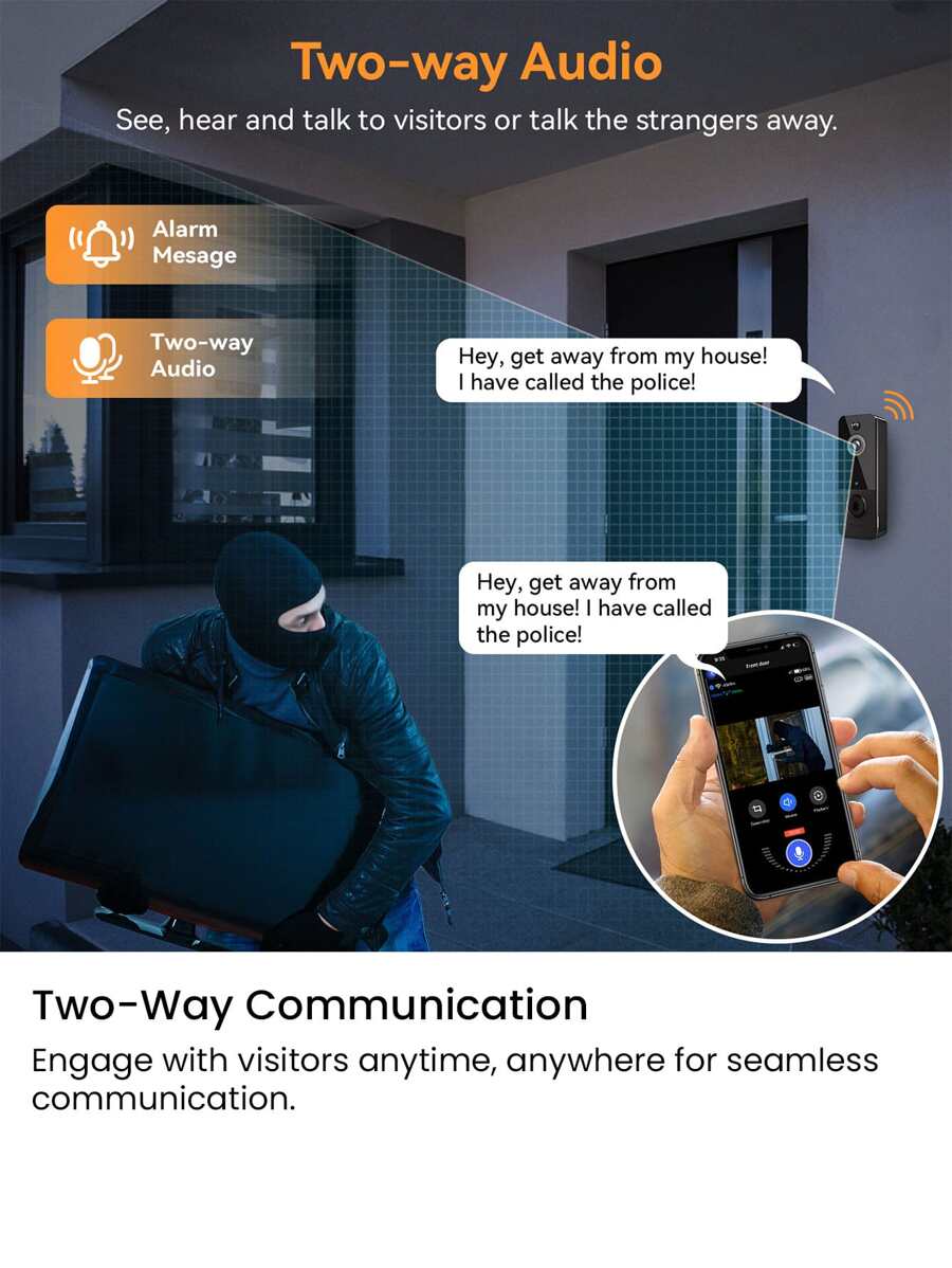 מצלמת פעמון אלחוטית של EKEN עם צלצול פעמון, מצלמת פעמון וידאו חכמה עם ...