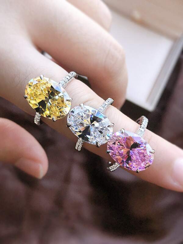 Luxury Colorful Oval Cubic Zirconia Couple Ring For Women Engagement/wedding Ring, 1pc