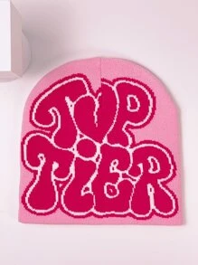1入組休閒中性針織豆豆帽帶街字母提花圖案,彈性和冬天帽子 - 彩色 - 查看 2