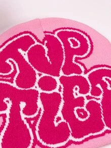 1入組休閒中性針織豆豆帽帶街字母提花圖案,彈性和冬天帽子 - 彩色 - 查看 3