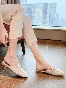 女式平底涼鞋拖鞋，2023年夏季新款，適合孕婦穿著的休閒鞋，寬鬆呈落狀設計，透氣舒適，適合室內外穿著 - 米色 - 查看 1