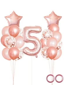 24 piezas Fondo rosa dorado mixto globos 5 de fiesta de cumpleaños decoraciones , 5 años chica de cumpleaños adorno - Oro rosa - Ver 1