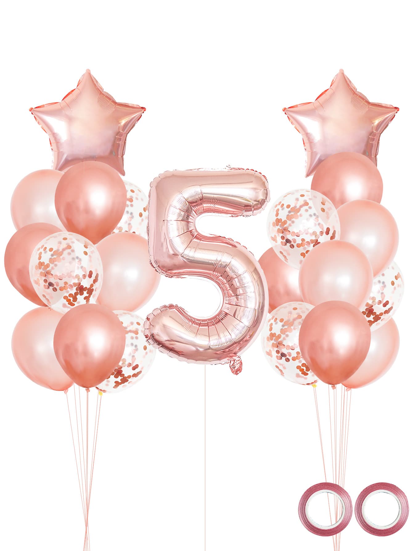 24 piezas Fondo rosa dorado mixto globos 5 de fiesta de cumpleaños decoraciones , 5 años chica de cumpleaños adorno - Oro rosa - Ver 1