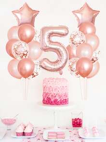 24 piezas Fondo rosa dorado mixto globos 5 de fiesta de cumpleaños decoraciones , 5 años chica de cumpleaños adorno - Oro rosa - Ver 2