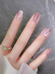 pinpai 1瓶冷美人和風猫眼凝膠指甲油,側面發光 - 玫瑰紅 - 查看 3