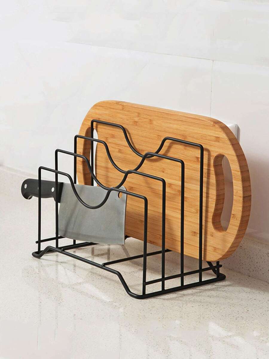 1 Miếng Sắt Giá đỡ nắp nồi Giá lưu trữ Đối với , Thớt , Phòng bếp Tủ , Hộp đựng Cái giá - màu đen - Xem 1