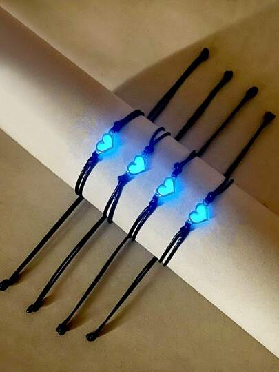 ATLVXJL 4入組好友姊妹兄弟情侶夜光愛心裝飾編織迷幻手鍊，女士親友假日禮物