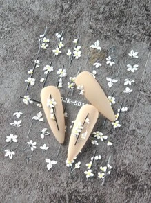 指甲貼紙指甲藝術3入組5D浮雕花卉和植物指甲貼紙指甲貼紙指甲設計美甲技巧指甲配件朋友禮品DIY - 彩色 - 查看 4