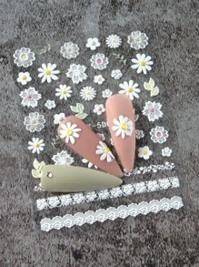 指甲貼紙指甲藝術3入組5D浮雕花卉和植物指甲貼紙指甲貼紙指甲設計美甲技巧指甲配件朋友禮品DIY - 彩色 - 查看 5