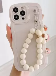 Funda de teléfono lisa con cordón y colgante de teléfono - Blanco - Ver 1