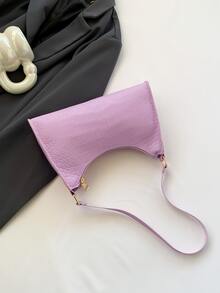 鱷魚紋流行腋下包 - 紫色 - 查看 4