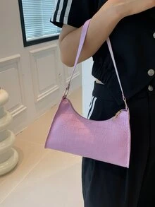 鱷魚紋流行腋下包 - 紫色 - 查看 7