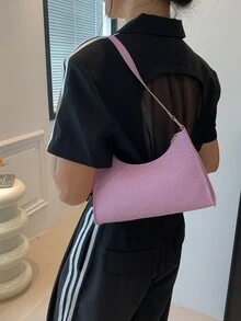 鱷魚紋流行腋下包 - 紫色 - 查看 2