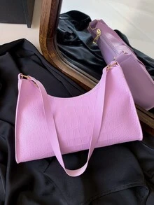 鱷魚紋流行腋下包 - 紫色 - 查看 8