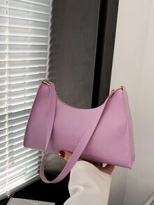 鱷魚紋流行腋下包 - 紫色 - 查看 1