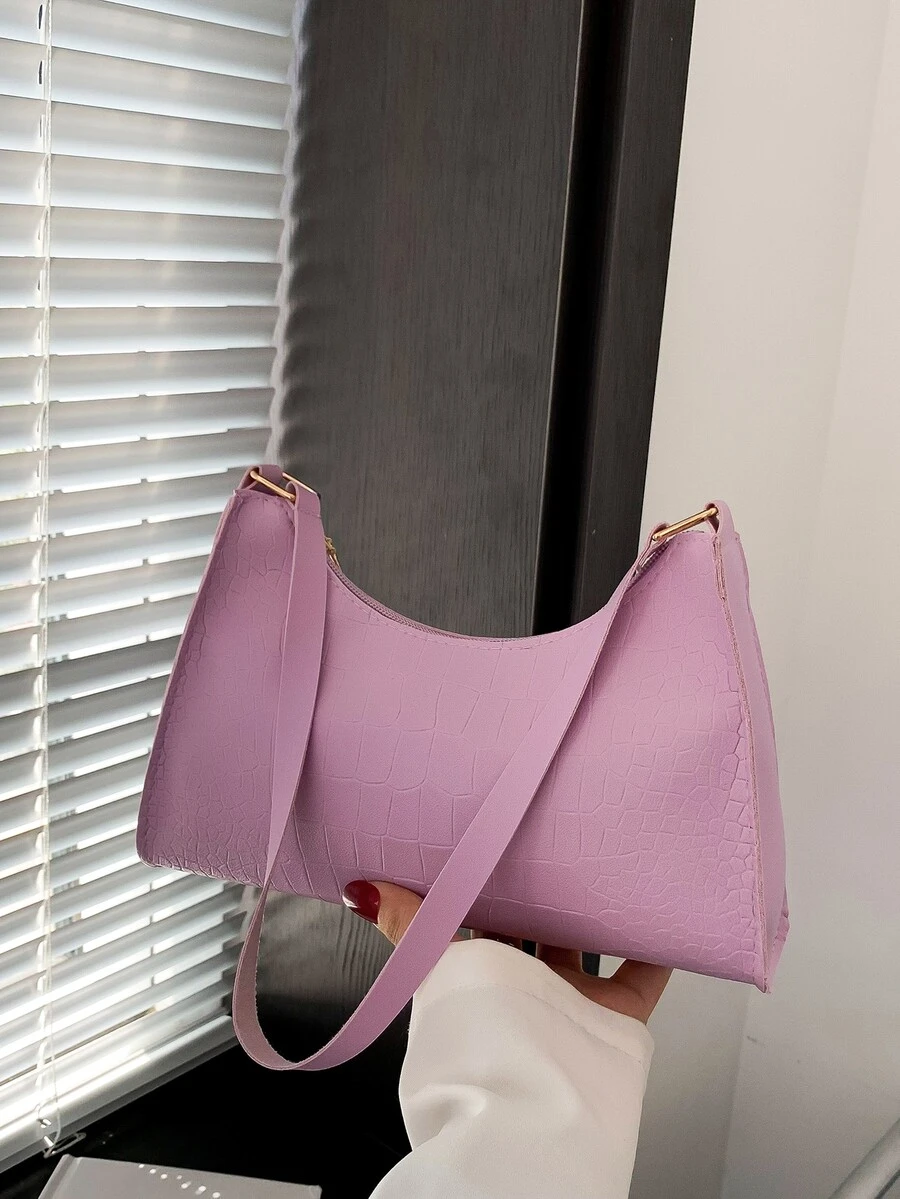 鱷魚紋流行腋下包 - 紫色 - 查看 1