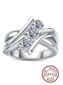 925銀1.3克拉三石莫桑石訂婚戒指,適用於女性婚禮新娘飾品 - 白色 - 查看 2